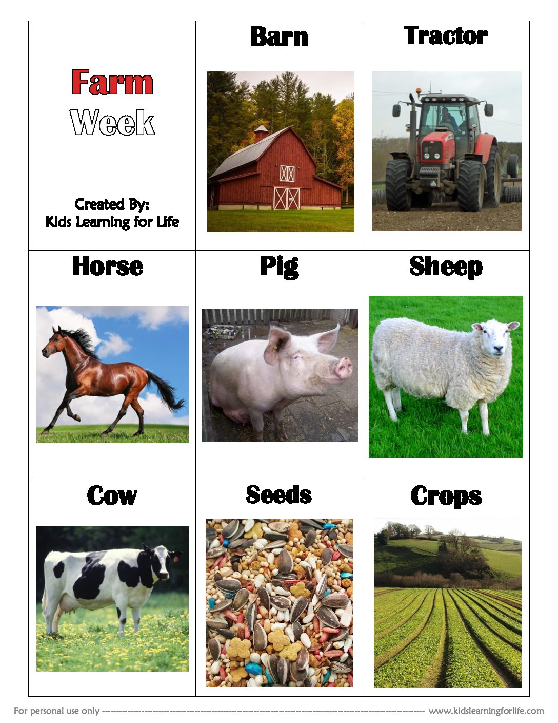 Farm Theme Vocabulary